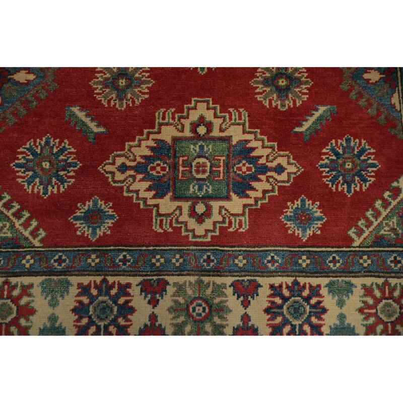 Hand Knotted Oriental 100% Wool Carpet Traditional Geometric Red Kazak Area Rug - 5' 9'' X 4' 0''