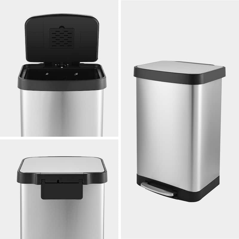 Innovaze 14.5 Gal./55 Liter Rectangle Step-On Stainless Steel Trash Can for Kitchen