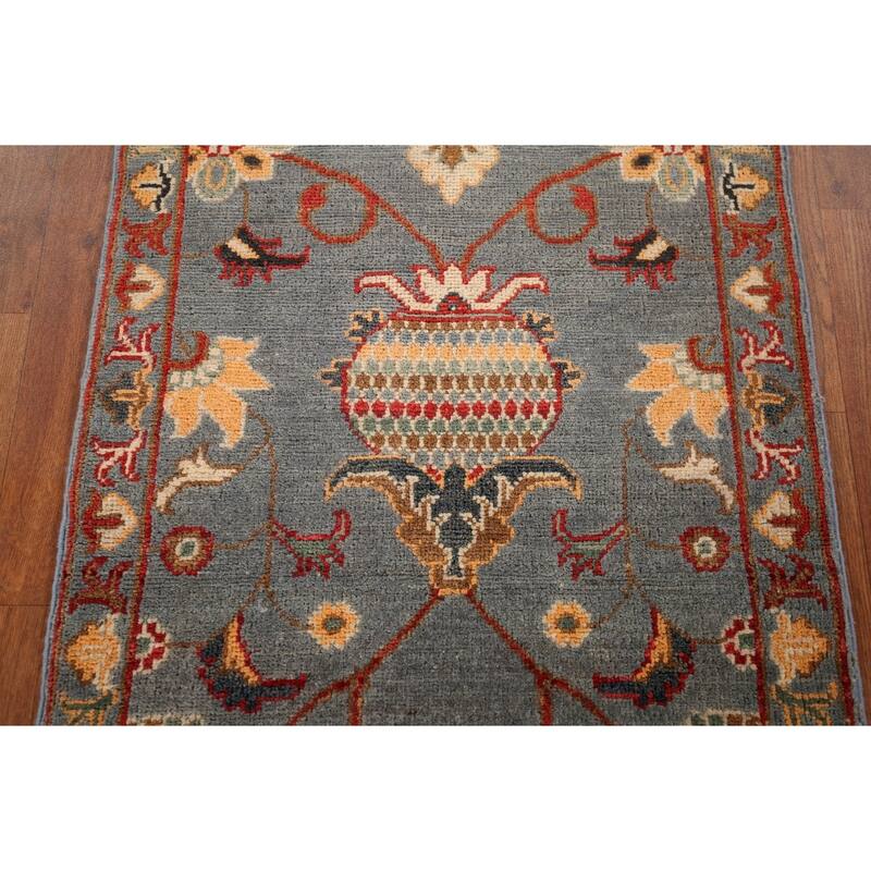 Gray Kazak Oriental Runner Rug Handmade Wool Carpet - 2'1" x 5'9"
