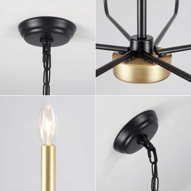 Farmhouse 6-Light Classic Metal Chandelier, Candle Style Chandelier for Dining Room Living Room Bedroom Kitchen