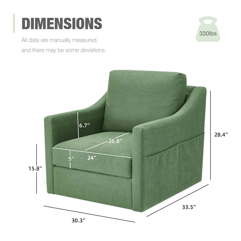 Swivel Accent Chair - Modern Linen Armchair with Removable Cover for Living Room & Reception