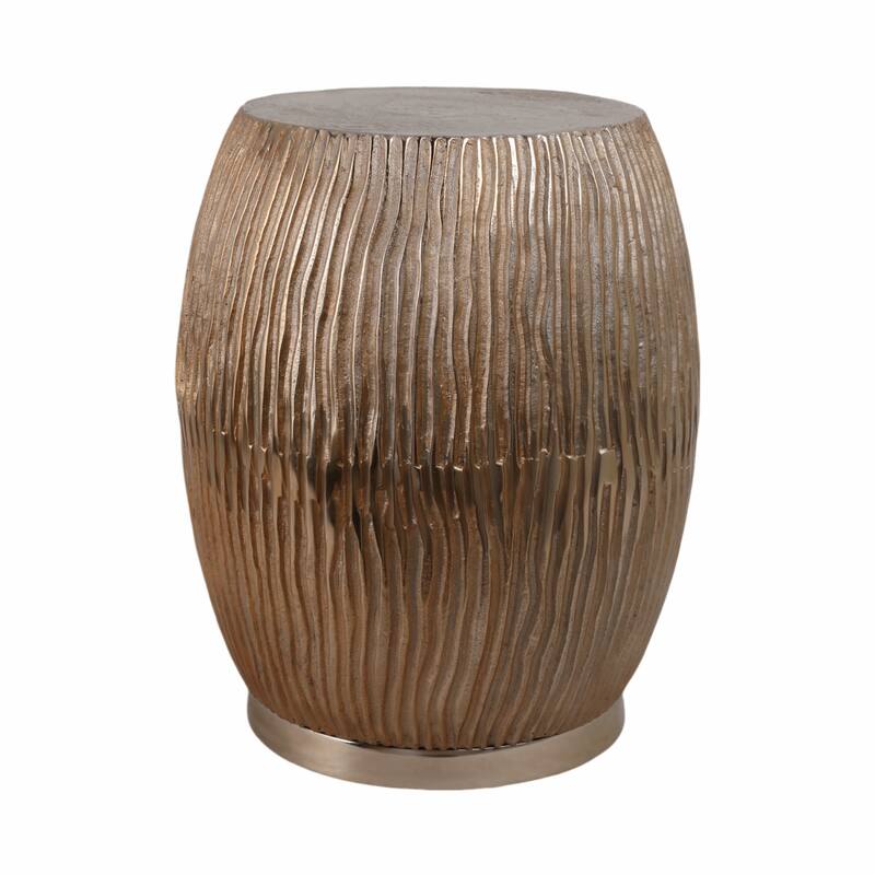 Modern Ribbed Drum Side Table with Round Metallic Finish Accent - 19", Gold