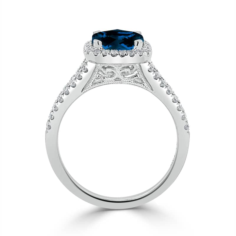Auriya 1 5/8ct Cushion-cut London Blue Topaz and Halo Diamond Engagement Ring 3/8cttw 14K Gold