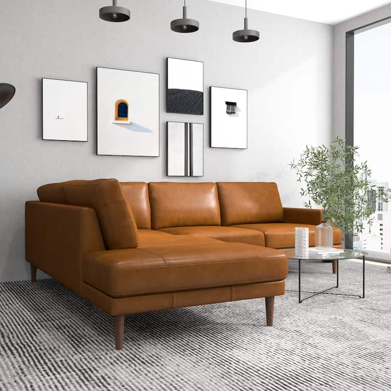 Harman Modern Living Room Fabric Corner Sectional Couch - Leather Tan - Left Facing
