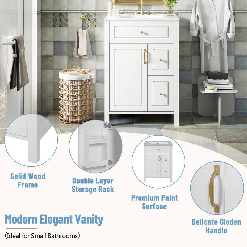 Bathroom Vanity with Sink, Freestanding Single Basin Vanity, Bathroom Cabinet with Soft Close Door, Drawers & Storage Door Racks