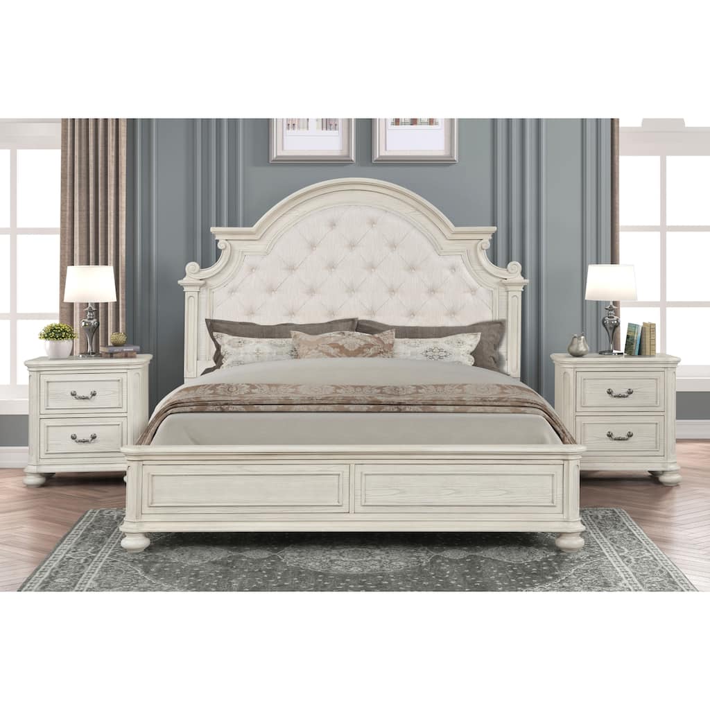 Roundhill Furniture Nelson French Traditional 3-Piece Bedroom Set, Antique White