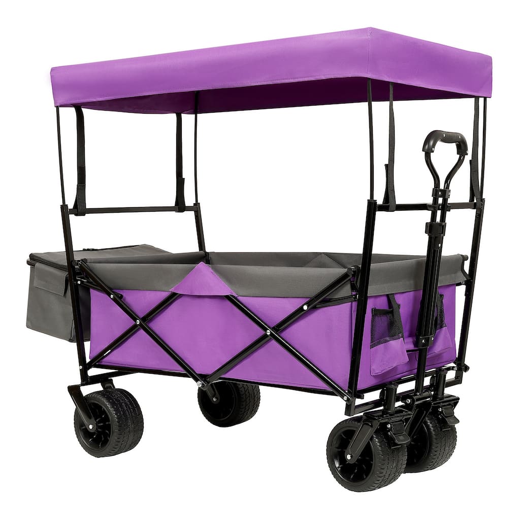 480lb Collapsible Wagon with Canopy & Mosquito Net - 7" All-Terrain Wheels, Lightweight Design, Purple