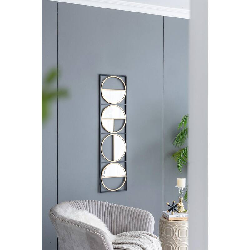 47.2" Eclectic Styling Metal Beaded Black Wall Mirror - Golden Black