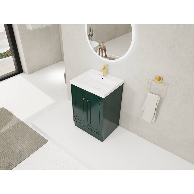 Modern 24" Bathroom Vanity with White Resin Sink, 2 Soft-Close Cabinet Doors, and Metal Handles