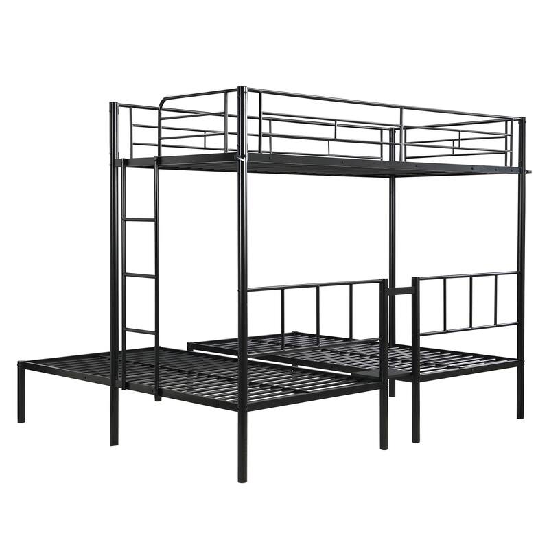 Twin Over Twin Over Twin Bunk Bed ,Triple Bunk Bed With a vertical ladder, Metal Frame Bunk Bed with Safety Rail