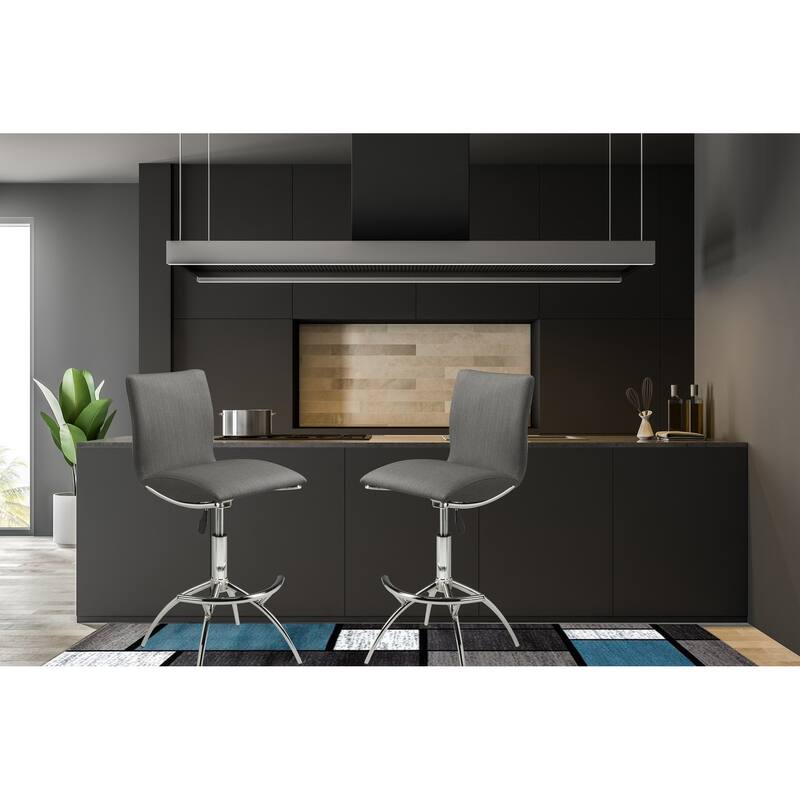Modern Barstool Leatherette/Chrome Adjustable Height In Black Color