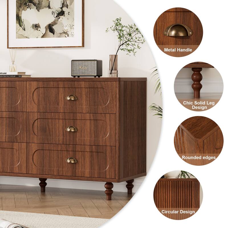 Gymojoy Fluted Dresser for Bedroom, Mid Century Modern Drawer Wood Chest Organizer, Small Storage Dresser for Living Room