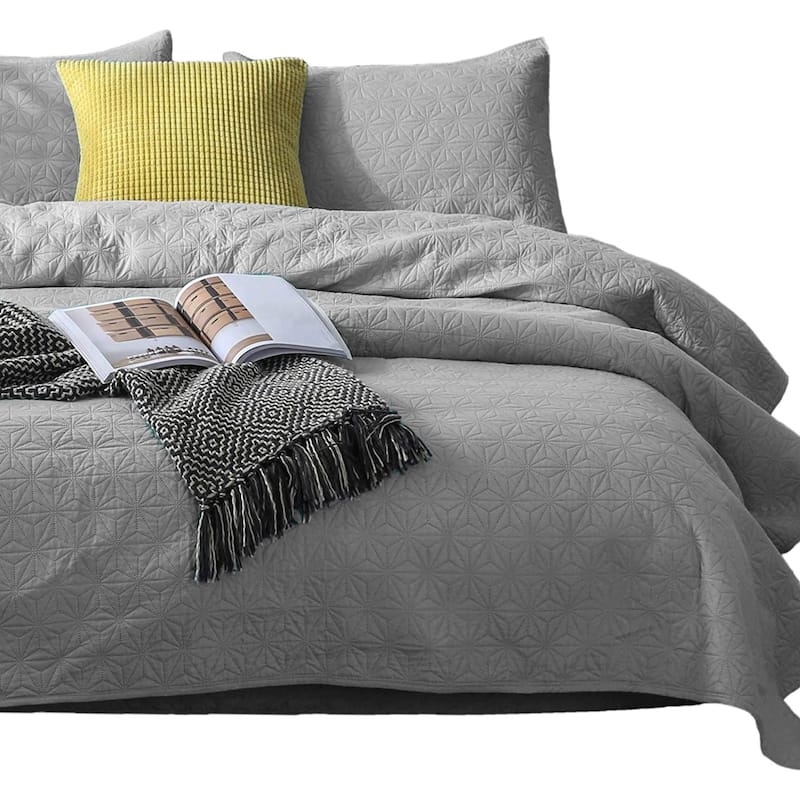 KASENTEX Quilted Coverlet Set Pre-Washed Microfiber Soft Warm Bedspread, Contemporary Star Design