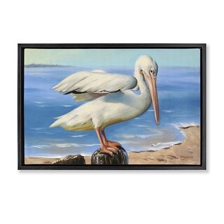 Stupell Beach Scene Pelican Framed Floater Canvas Wall Art Design By D ...