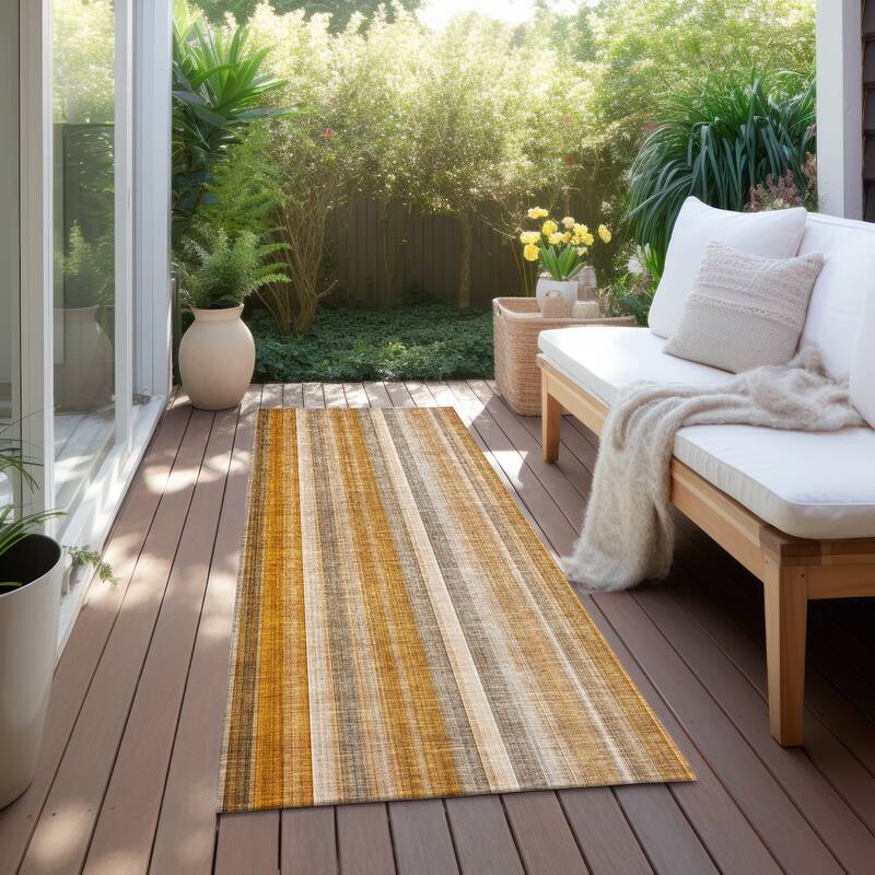 Machine Washable Indoor/ Outdoor Striped Chantille Rug - Paprika - 2'3" x 7'6"