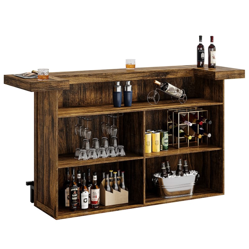 4-Tier Wooden Bar Table, 70.9" Large Home Bar Unit with Storage Shelves for Home, Patio, Basement