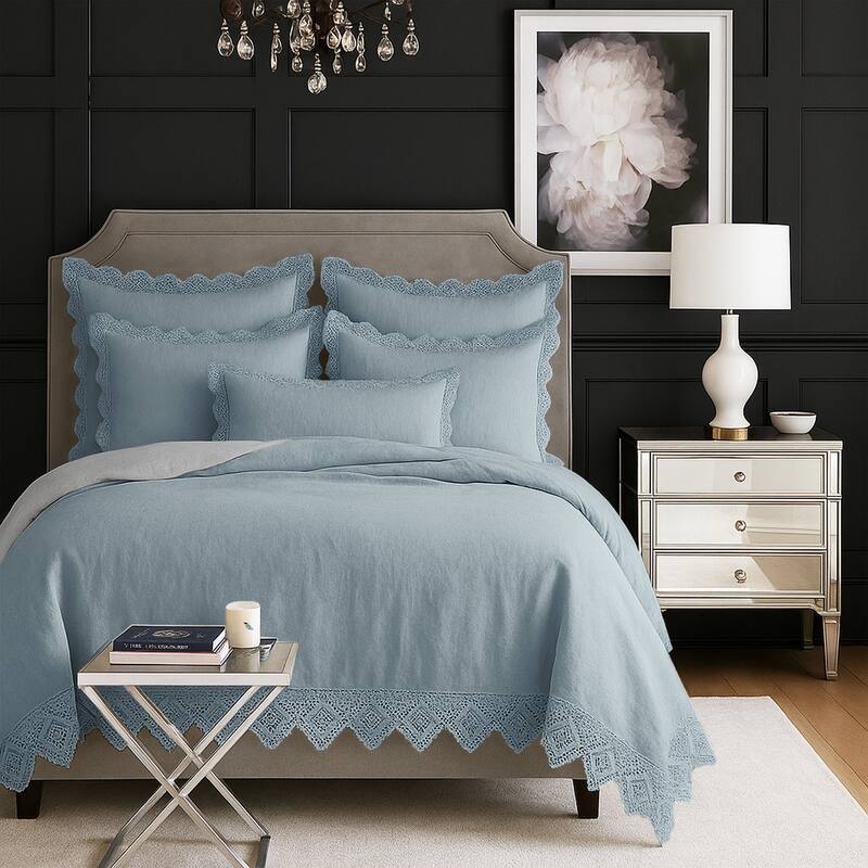 Elsie Lace Cornflower Blue 6 Piece Duvet Cover Set