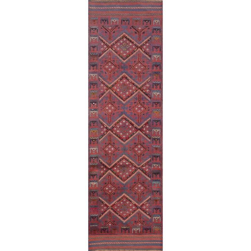 Hand Knotted Oriental 100% Wool Carpet Traditional Tribal Navy Blue & Blues Balouch Runner Rug - 7' 10'' X 2' 0''