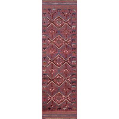 Hand Knotted Oriental 100% Wool Carpet Traditional Tribal Navy Blue & Blues Balouch Runner Rug - 7' 10'' X 2' 0''