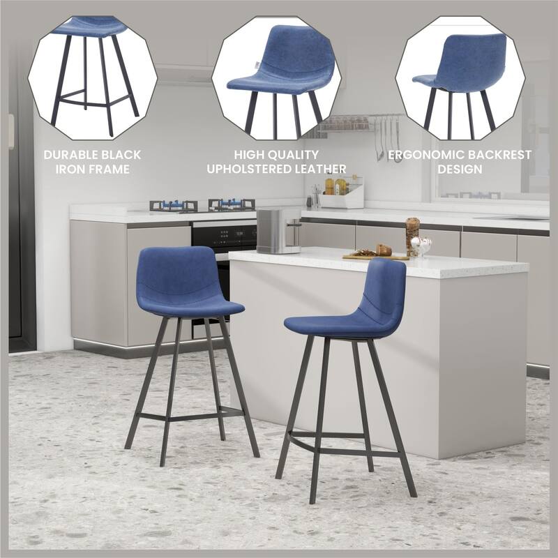 35-Inch Leather Counter Stool Padded Seat Stainless Steel Base and Footrest