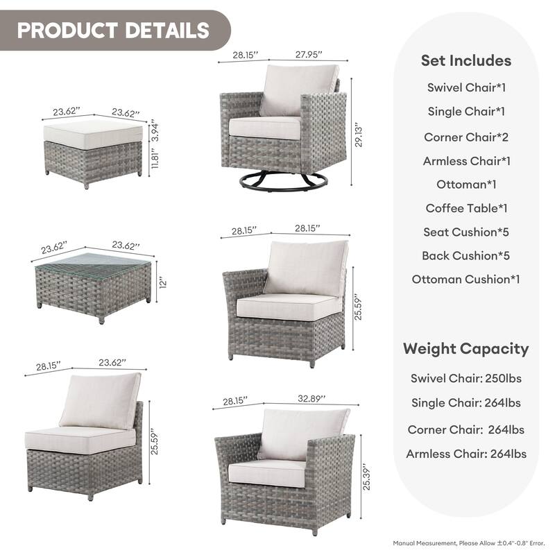 XIZZI 7-piece Outdoor Patio Furniture Rattan Wicker Conversation Set