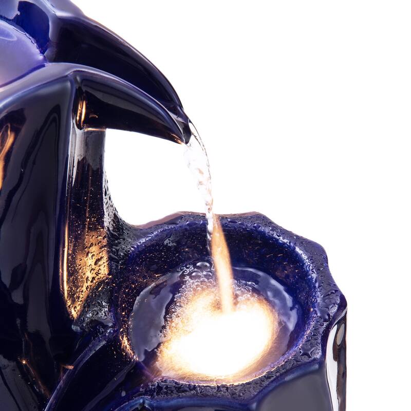 Glitzhome 29.5"H 4-Tiered Wavy Textured Outdoor Ceramic Floor Fountain with LED Light