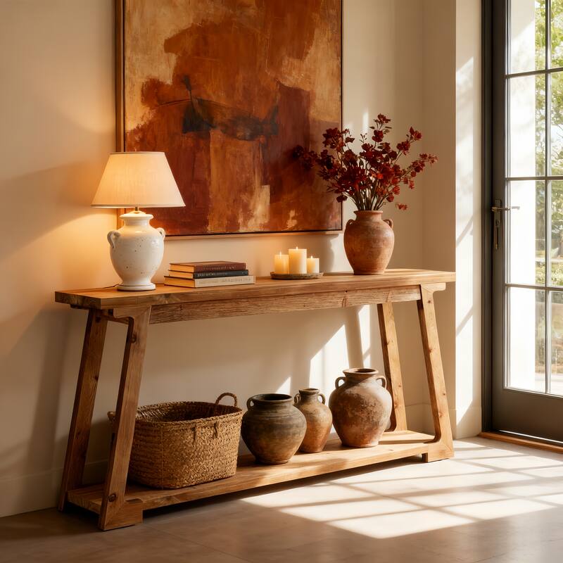 63-Inch Long Solid Wood Console Table For Living Room