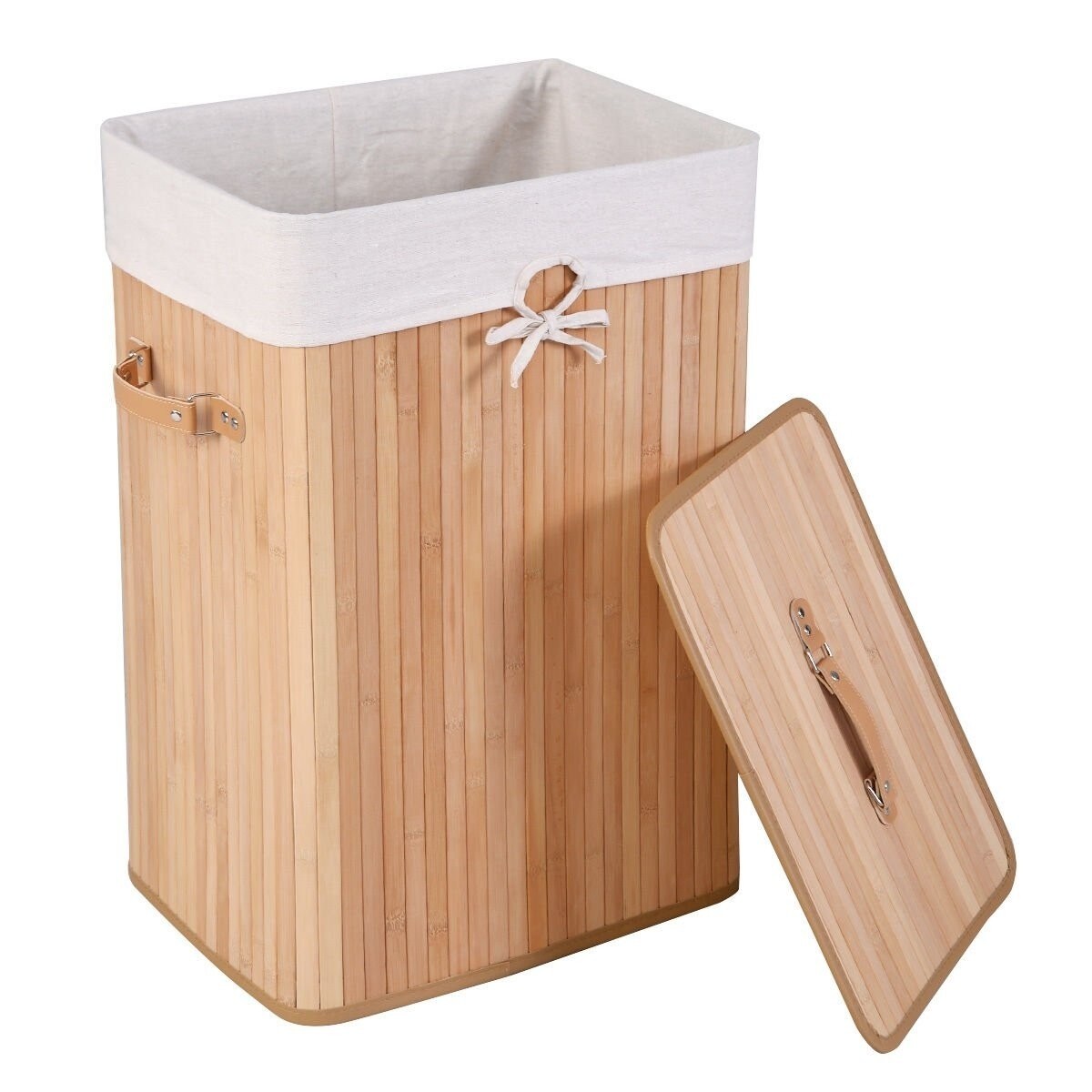 Bamboo Laundry Hamper Basket Wicker Clothes Storage Bag Sorter Bin Organizer Lid 