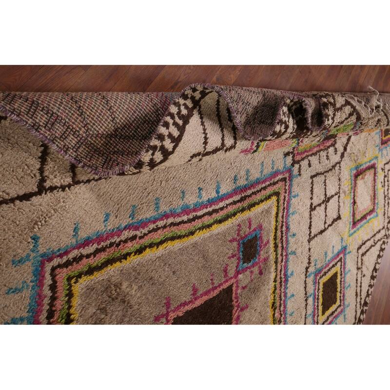 All-Over Plush Geometric Moroccan Area Rug Handmade Wool Carpet - 6'9" x 10'2"