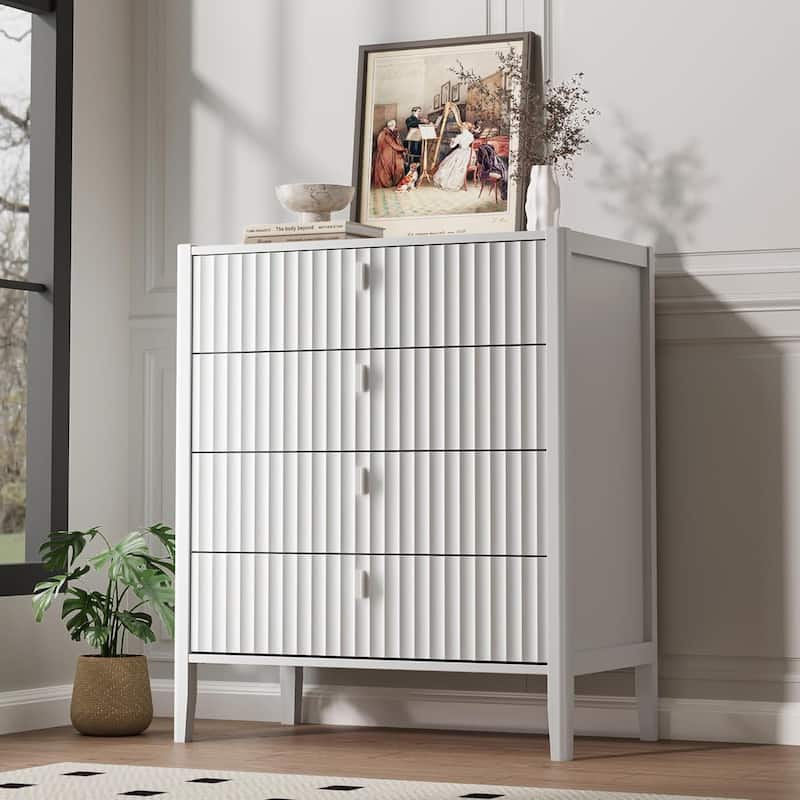Modern Dresser, Fluted Wood Chest with Deep Drawers for Bedroom, Living Room