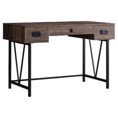 Brown Wood Computer Desk with 2 Drawers, Metal Base and 47 inches Rectangular