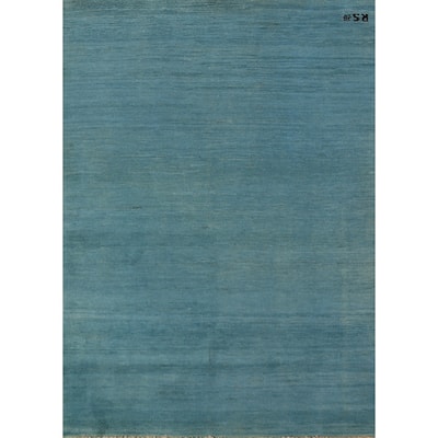 Aqua Blue Gabbeh Modern Rug Handmade Wool Carpet - 4'0" x 5'8"