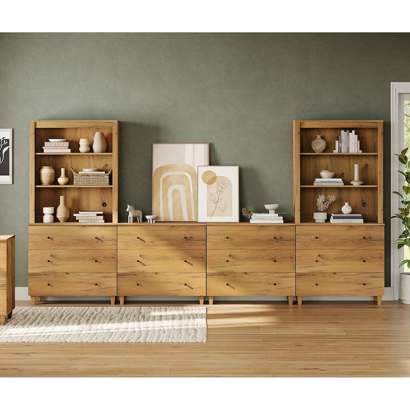 WAMPAT Entertainment Center for 75 Inches TVs with Bookshelves & Drawers - Beige