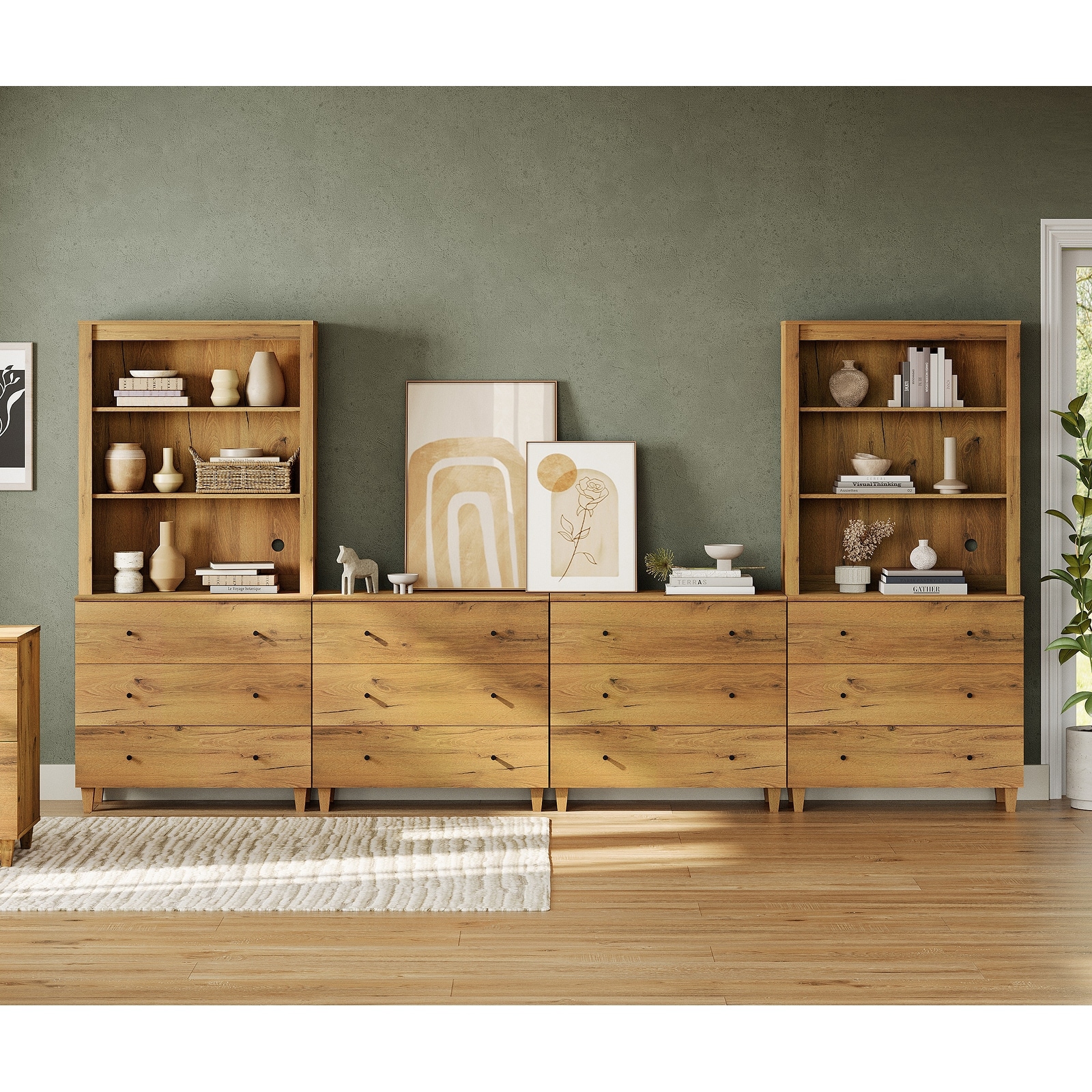 WAMPAT Entertainment Center for 75 Inches TVs with Bookshelves & Drawers