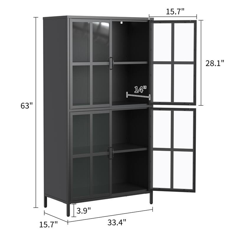 Metal Storage Cabinet with Tempered Glass Doors