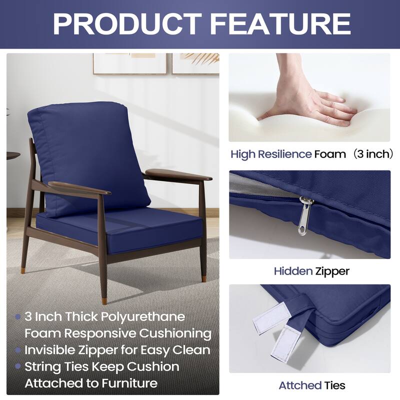 22 x 21 in Outdoor Patio Deep Seat Cushions Set Water Resistant