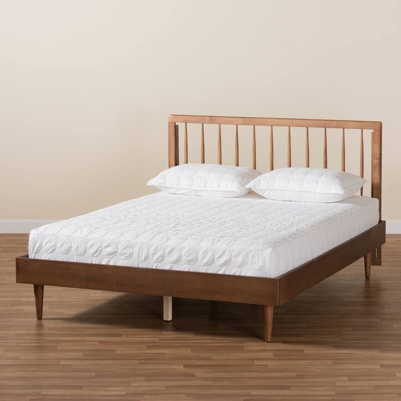 Mid-Century Modern Platform Bed - Ash Walnut Wood Full Size Bed Frame - Low Profile Bedroom Furniture
