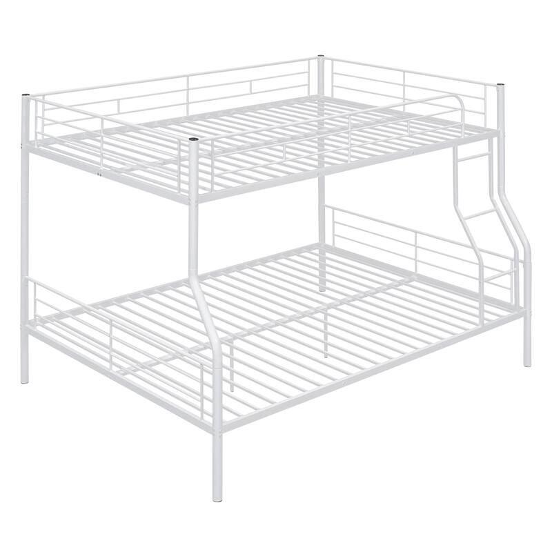 Full XL Over Queen Metal Bunk Bed with Sturdy Iron Frame, White