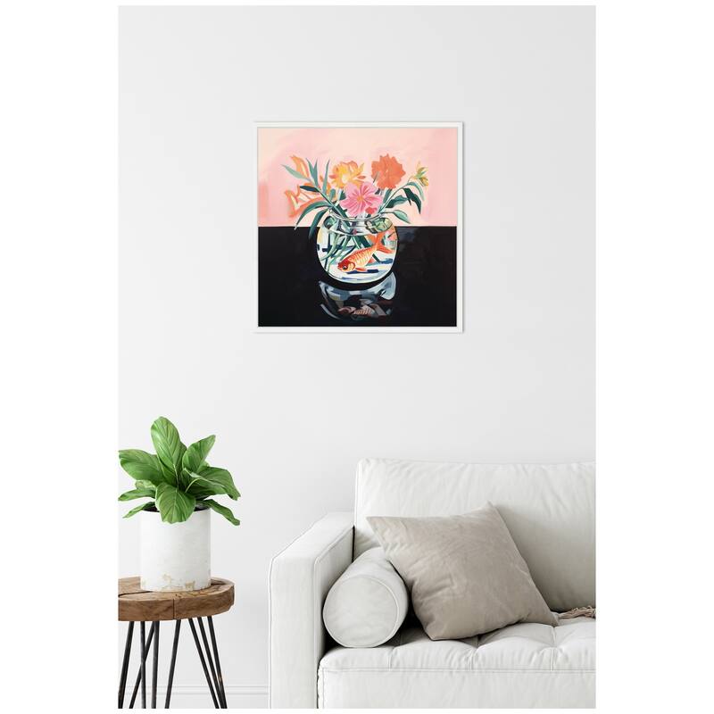 Kate and Laurel Sylvie Goldfish Bowl Botanical Framed Canvas by The Creative Bunch Studio