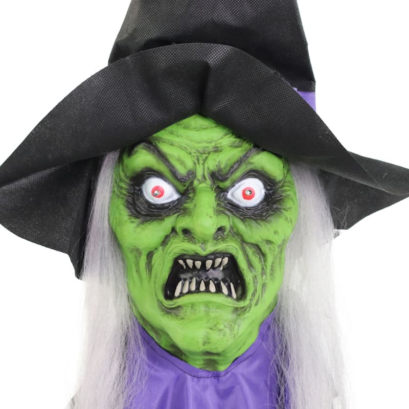 Haunted Hill Farm Cleo the Talking Witch Tree Hugger with Light-Up Eyes for Scary Outdoor Halloween Decoration