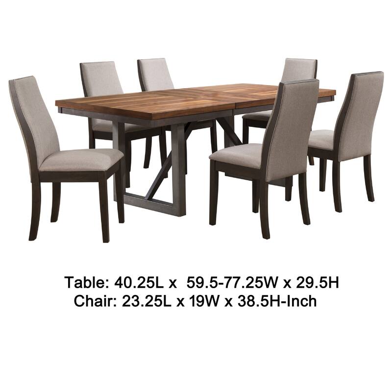 Zor 7pc Dining Set, 60-77 Inch Extendable Table, 6 Chairs, Taupe Gray
