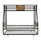 preview thumbnail 7 of 5, Black+Brown Twin over Full Metal Bunk Bed with Trundle and Storage
