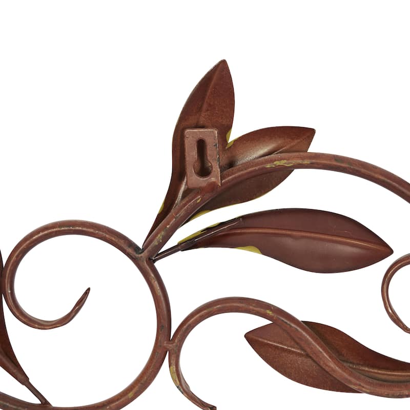 Metal Leaf Home Wall Decor with Scrolled Vine - Green or Red - Roche River Decor