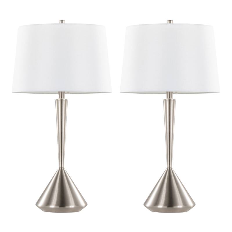 Porch & Den Deanna 29" Metal Table Lamp (Set of 2) - Brushed Nickel/White Linen