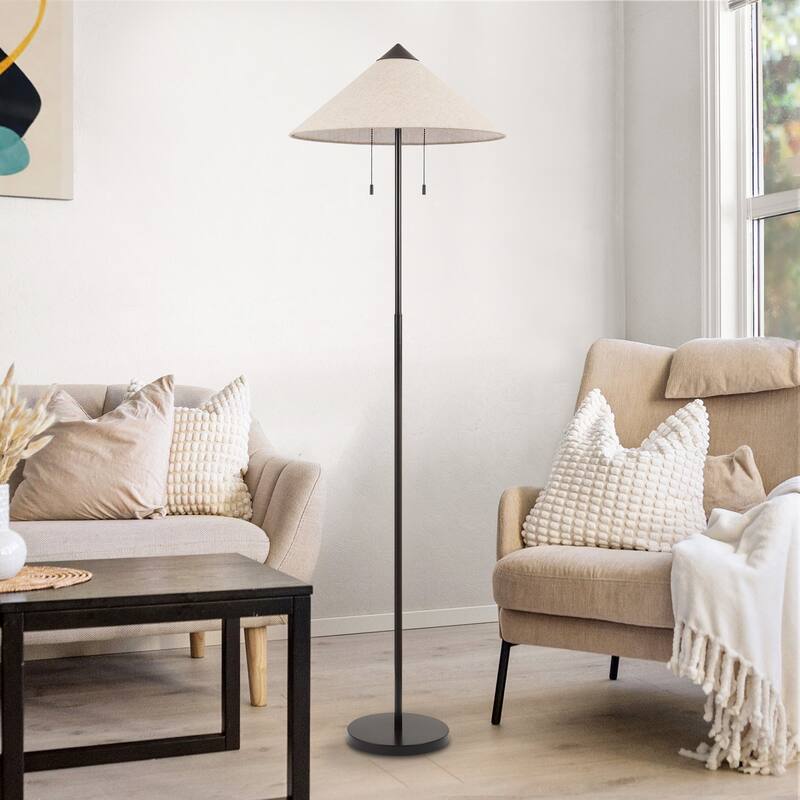 Floor Lamp Traditional Black 65" 2-Light Linen Shade
