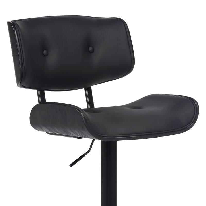 Black Fabric Adjustable Swivel Bar Chair with Low Back and Footrest - 22” D x 20” W x 46” H