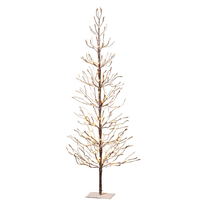 6 ft Tall Snowy Brown Pre Lit Tree with 296 Warm White LED Lights - N/A