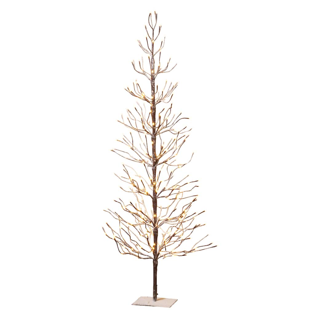 6 ft Tall Snowy Brown Pre Lit Tree with 296 Warm White LED Lights - N/A