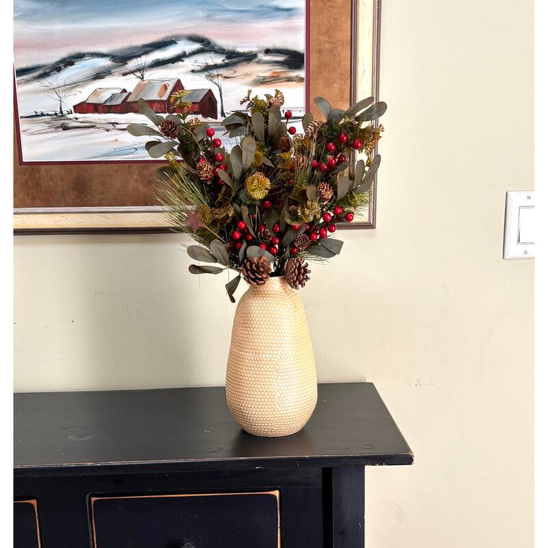 18" Rusted Star, Pine Cone & Berry Spray, Set of 3 - Multicolor