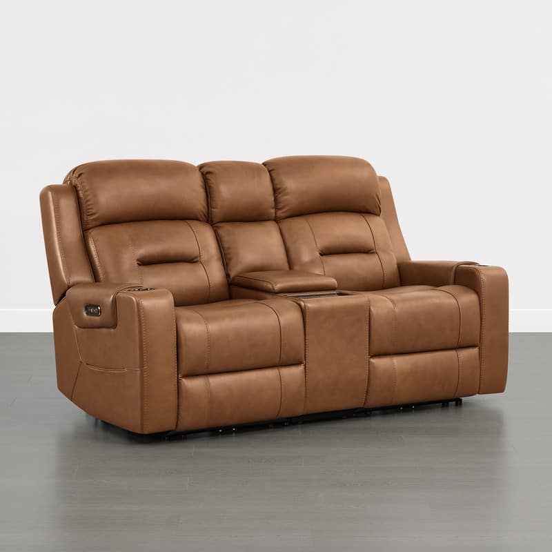 Spruce & Spring Genuine Leather Power Reclining Sofa with Wireless Charging